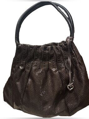 Brighton BREELAN Gray Black Python snakeskin Patent Leather hobo shoulder purse